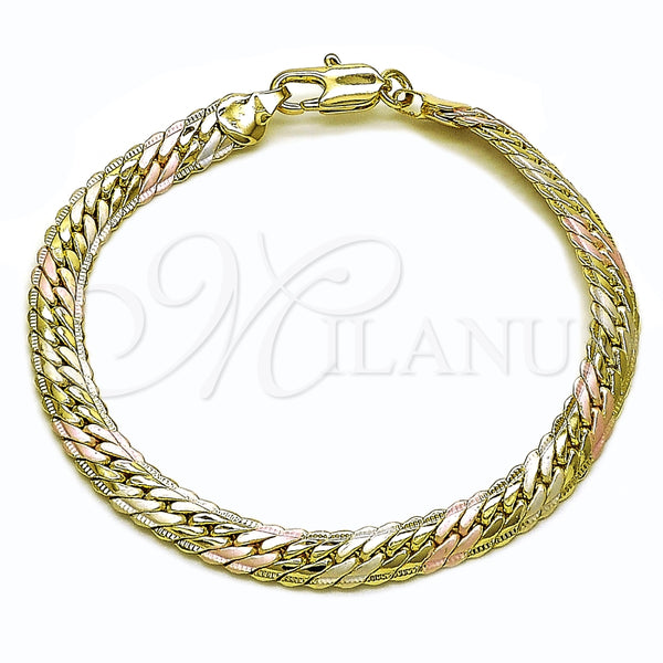 Oro Laminado Basic Bracelet, Gold Filled Style Curb Design, Polished, Tricolor, 03.213.0355.07 (Thickness, 8 Inches Length)