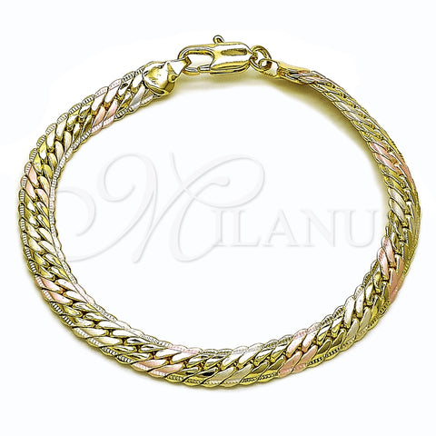 Oro Laminado Basic Bracelet, Gold Filled Style Curb Design, Polished, Tricolor, 03.213.0355.07 (Thickness, 8 Inches Length)