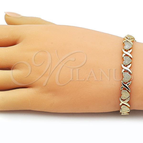 Gold Filled Bracelet — Tennis Bracelet Heart and Hugs and Kisses Design — alternate product view — SKU 160208 | Oro Laminado brazalete — Tennis Bracelet corazón and Hugs and Kisses diseño — SKU 160208