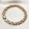 Oro Laminado Tennis Bracelet, Gold Filled Style Heart Design, Diamond Cutting Finish, Golden Finish, 03.213.0357.07 (08 MM Thickness, 7 Inches Length)