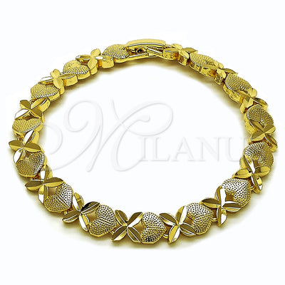 Oro Laminado Tennis Bracelet, Gold Filled Style Heart Design, Diamond Cutting Finish, Golden Finish for wholesale, main product view