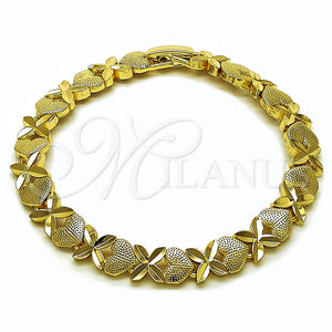 Oro Laminado Tennis Bracelet, Gold Filled Style Heart Design, Diamond Cutting Finish, Golden Finish, 03.213.0357.07 (08 MM Thickness, 7 Inches Length)