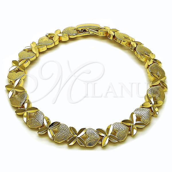 Oro Laminado Tennis Bracelet, Gold Filled Style Heart Design, Diamond Cutting Finish, Golden Finish, 03.213.0357.07 (08 MM Thickness, 7 Inches Length)