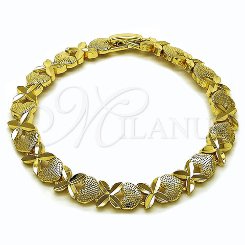 Oro Laminado Tennis Bracelet, Gold Filled Style Heart Design, Diamond Cutting Finish, Golden Finish, 03.213.0357.07 (08 MM Thickness, 7 Inches Length)