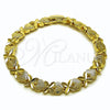 Oro Laminado Tennis Bracelet, Gold Filled Style Heart Design, Diamond Cutting Finish, Golden Finish, 03.213.0357.07 (08 MM Thickness, 7 Inches Length)