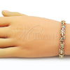 Oro Laminado Tennis Bracelet, Gold Filled Style Leaf Design, Diamond Cutting Finish, Golden Finish, 03.213.0358.07 (Thickness, 7 Inches Length)