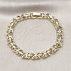 Oro Laminado Tennis Bracelet, Gold Filled Style Leaf Design, Diamond Cutting Finish, Golden Finish, 03.213.0358.07 (Thickness, 7 Inches Length)