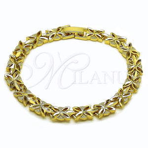Oro Laminado Tennis Bracelet, Gold Filled Style Leaf Design, Diamond Cutting Finish, Golden Finish, 03.213.0358.07 (Thickness, 7 Inches Length)