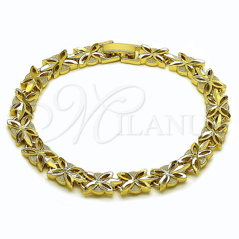 Oro Laminado Tennis Bracelet, Gold Filled Style Leaf Design, Diamond Cutting Finish, Golden Finish, 03.213.0358.07 (Thickness, 7 Inches Length)