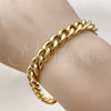 Stainless Steel Basic Bracelet, Miami Cuban Design, Polished, Golden Finish, 03.435.0001.09 (Thickness, 9 Inches Length)