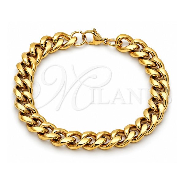 Stainless Steel Basic Bracelet, Miami Cuban Design, Polished, Golden Finish, 03.435.0001.09 (Thickness, 9 Inches Length)