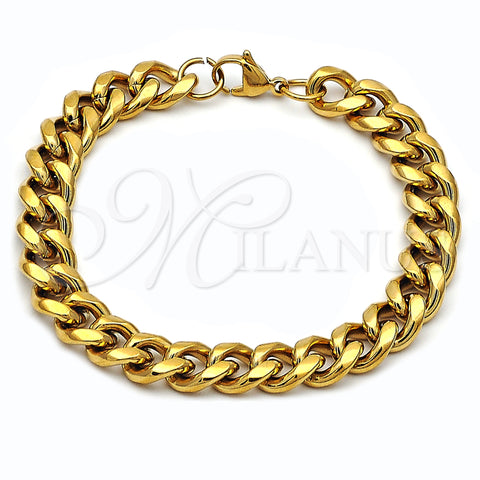 Stainless Steel Basic Bracelet, Miami Cuban Design, Polished, Golden Finish, 03.435.0001.09 (Thickness, 9 Inches Length)