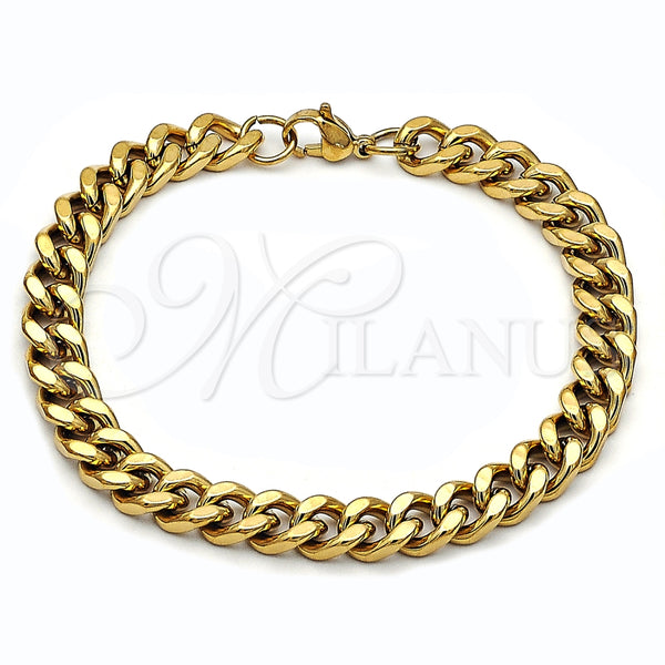 Stainless Steel Basic Bracelet, Miami Cuban Design, Polished, Golden Finish, 03.435.0002.09