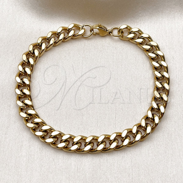 Stainless Steel Basic Bracelet, Miami Cuban Design, Polished, Golden Finish, 03.435.0002.09 — main product view — SKU 160214 | Acero inoxidable básico Bracelet, Miami Cuban diseño, pulido, acabado dorado, 03.435.0002.09 — vista principal — SKU 160214