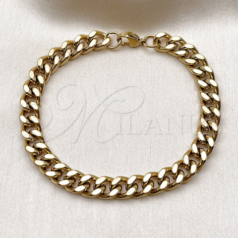 Stainless Steel Basic Bracelet, Miami Cuban Design, Polished, Golden Finish, 03.435.0002.09 (08 MM Thickness, 9 Inches Length)