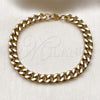 Stainless Steel Basic Bracelet, Miami Cuban Design, Polished, Golden Finish, 03.435.0002.09 (08 MM Thickness, 9 Inches Length)