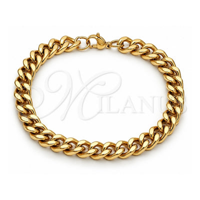 Stainless Steel Basic Bracelet, Miami Cuban Design, Polished, Golden Finish, 03.435.0002.09 (08 MM Thickness, 9 Inches Length)