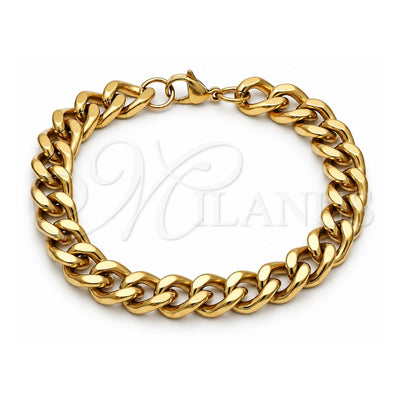 Stainless Steel Basic Bracelet, Miami Cuban Design, Polished, Golden Finish, 03.435.0003.09 (Thickness, 9 Inches Length)