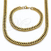Stainless Steel Necklace and Bracelet, Miami Cuban Design, Polished, Golden Finish, 06.278.0016.1