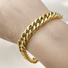 Stainless Steel Basic Bracelet, Miami Cuban Design, Polished, Golden Finish, 03.278.0023.1.09 (Thickness, 9 Inches Length)