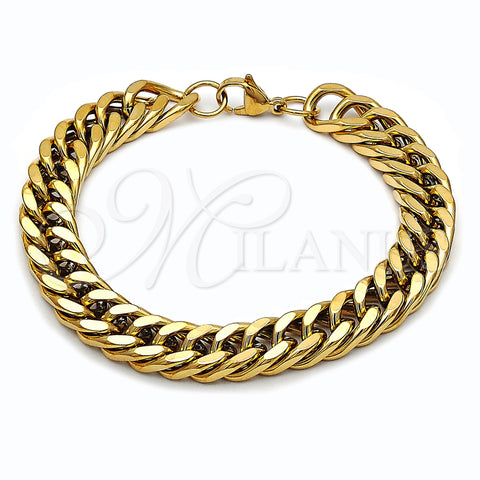 Stainless Steel Basic Bracelet, Miami Cuban Design, Polished, Golden Finish, 03.278.0023.1.09 (Thickness, 9 Inches Length)