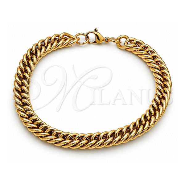Stainless Steel Basic Bracelet, Miami Cuban Design, Polished, Golden Finish, 03.435.0004.09 (Thickness, 9 Inches Length)