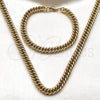 Stainless Steel Necklace and Bracelet, Miami Cuban Design, Polished, Golden Finish, 06.278.0013.1