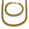 Stainless Steel Necklace and Bracelet, Miami Cuban Design, Polished, Golden Finish, 06.278.0013.1