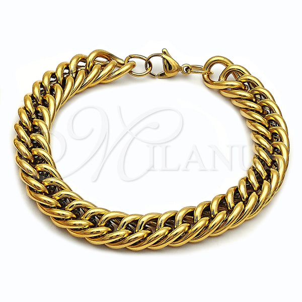 Stainless Steel Basic Bracelet, Miami Cuban Design, Polished, Golden Finish, 03.278.0019.1.09
