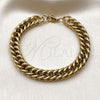Stainless Steel Basic Bracelet, Miami Cuban Design, Polished, Golden Finish, 03.278.0019.1.09 (Thickness, 9 Inches Length)