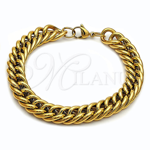 Stainless Steel Basic Bracelet, Miami Cuban Design, Polished, Golden Finish, 03.278.0019.1.09 (Thickness, 9 Inches Length)