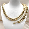 Stainless Steel Necklace and Bracelet, Miami Cuban Design, Polished, Golden Finish, 06.278.0014.1