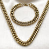 Stainless Steel Necklace and Bracelet, Miami Cuban Design, Polished, Golden Finish, 06.278.0014.1