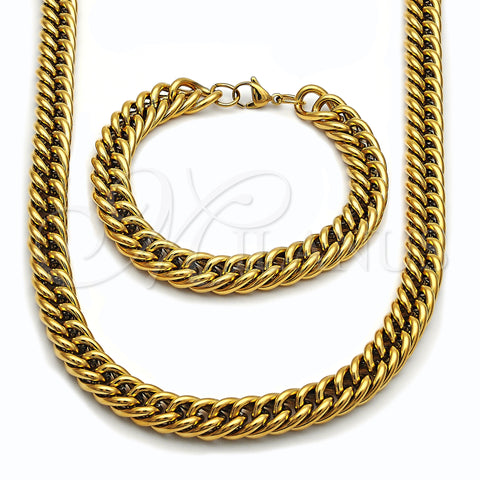 Stainless Steel Necklace and Bracelet, Miami Cuban Design, Polished, Golden Finish, 06.278.0014.1