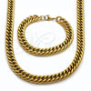 Stainless Steel Necklace and Bracelet, Miami Cuban Design, Polished, Golden Finish, 06.278.0014.1