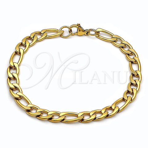 Stainless Steel Basic Bracelet, Figaro Design, Polished, Golden Finish, 03.256.0014.09 (Thickness, 9 Inches Length)