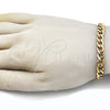 Stainless Steel Basic Bracelet, Curb Design, Polished, Golden Finish, 03.256.0012.09 (Thickness, 9 Inches Length)