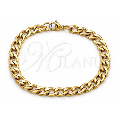 Stainless Steel Basic Bracelet, Curb Design, Polished, Golden Finish, 03.256.0012.09 (Thickness, 9 Inches Length)