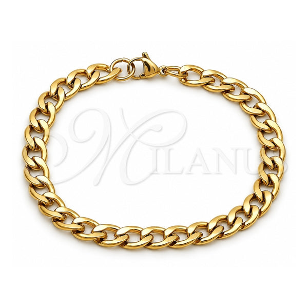 Stainless Steel Basic Bracelet, Curb Design, Polished, Golden Finish, 03.256.0012.09 (Thickness, 9 Inches Length)