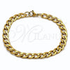 Stainless Steel Basic Bracelet, Curb Design, Polished, Golden Finish, 03.256.0012.09 (Thickness, 9 Inches Length)