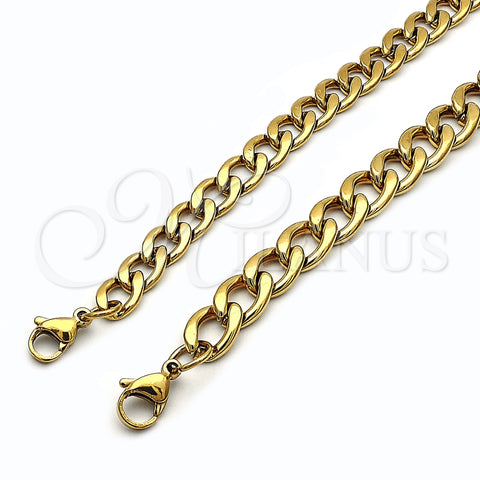 Stainless Steel Basic Bracelet, Curb Design, Polished, Golden Finish, 03.256.0012.09 (Thickness, 9 Inches Length)