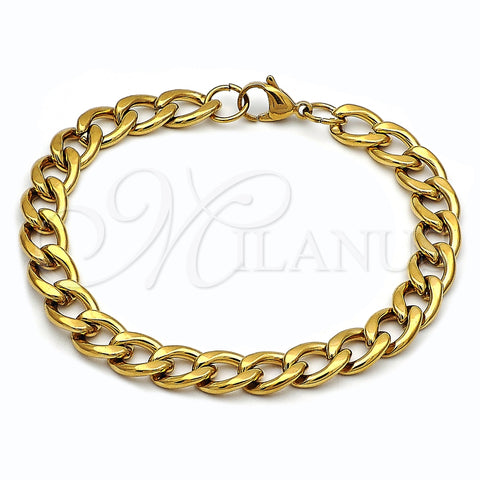 Stainless Steel Basic Bracelet, Curb Design, Polished, Golden Finish, 03.256.0013.09