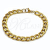 Stainless Steel Basic Bracelet, Curb Design, Polished, Golden Finish, 03.256.0013.09