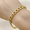 Stainless Steel Basic Bracelet, Curb Design, Polished, Golden Finish, 03.256.0013.09 — alternate product view — SKU 160227 | Acero inoxidable básico Bracelet, Curb diseño, pulido, acabado dorado, 03.256.0013.09 — vista alternativa — SKU 160227