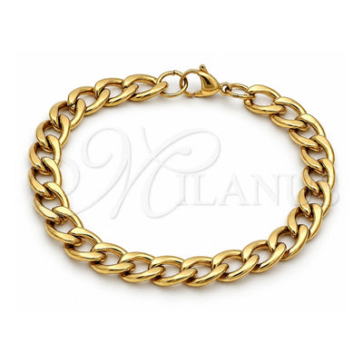 Stainless Steel Basic Bracelet, Curb Design, Polished, Golden Finish, 03.256.0013.09 (230 Gauge, Thickness, 9 Inches Length)