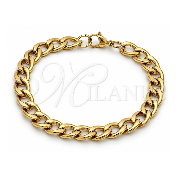Stainless Steel Basic Bracelet, Curb Design, Polished, Golden Finish, 03.256.0013.09 (230 Gauge, Thickness, 9 Inches Length)