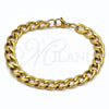 Stainless Steel Basic Bracelet, Curb Design, Polished, Golden Finish, 03.256.0013.09 (230 Gauge, Thickness, 9 Inches Length)