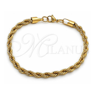 Stainless Steel Basic Bracelet, Rope Design, Polished, Golden Finish, 03.435.0005.09 (Thickness, 9 Inches Length)