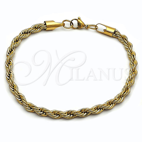 Stainless Steel Basic Bracelet, Rope Design, Polished, Golden Finish, 03.435.0005.09 (Thickness, 9 Inches Length)