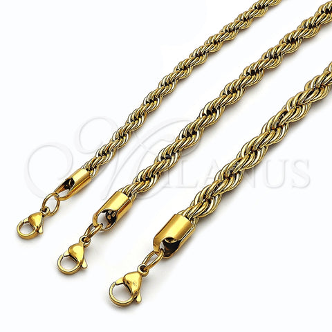 Stainless Steel Basic Bracelet, Rope Design, Polished, Golden Finish, 03.435.0005.09 (Thickness, 9 Inches Length)